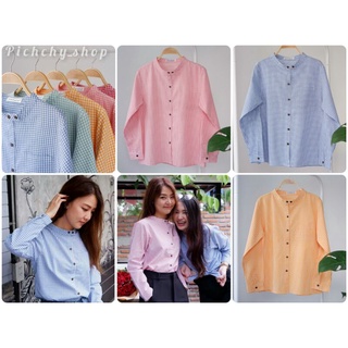 🏷เสื้อคอจีนลายสก๊อต-แขนยาว🌥ผ้าCotton สีสันcolorful 📊