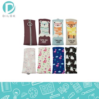 DILOK กระเป๋าดินสอผ้า ซิปกลาง คละลาย #1PC117