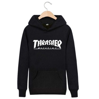 * เสื้อแบบมีฮู้ด สกรีนลาย Thrasher(สีดำ)