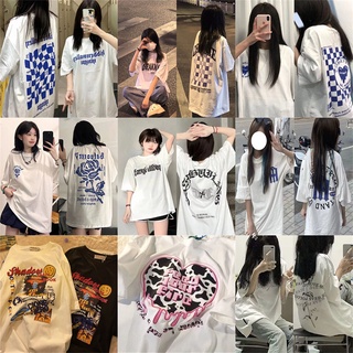 KKS⭐️พร้อมส่ง⭐️เสื้อยืดสีขาวผู้หญิง แขนสั้น คอกลม น่ารัก ลายการ์ตูน เด้ง ใส่สบาย สไตล์เกาหลี เสื้อวินเทจ