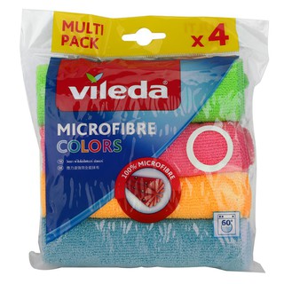 ผ้าเช็ดอเนกประสงค์ ผ้าไมโครไฟเบอร์คัลเลอร์ VILEDA แพ็ค 4 อุปกรณ์ทำความสะอาด ของใช้ภายในบ้าน CLOTH VILEDA MICROFIBER COLO