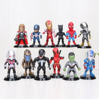 ฟิกเกอร์ PVC รูปซุปเปอร์ฮีโร่ Marvel Thanos Iron Man Captain America Spiderman Deadpool Hulk ของเล่นสําหรับเด็ก 12 ชิ้น ต่อชุด