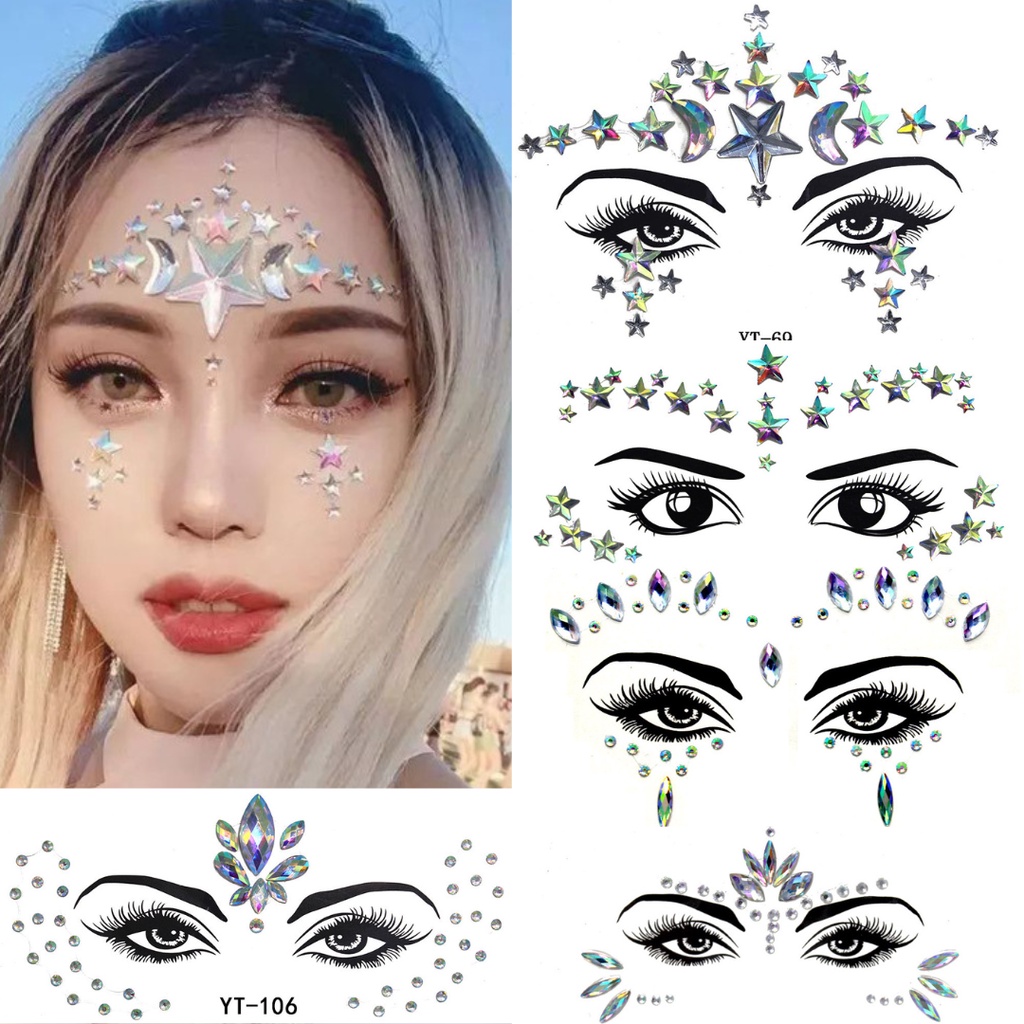 สติ๊กเกอร์ติดหน้า #02-YT แฟนซี เพชรคริสตัล สำหรับงานปาร์ตี้ งานเฟสติวัล Party, Music Festival Crysta