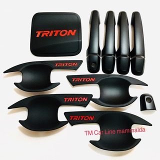 ไทรทัน triton 2018-2020 รุ่น4ประตู เบ้ากันรอย ครอบมือจับธรรมดา ครอบฝาถังน้ำ สีดำโลโก้แดง