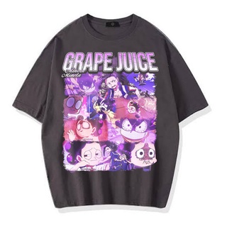 เสื้อยืดผ้าฝ้ายพิมพ์ลายแฟชั่นเสื้อยืด โอเวอร์ไซซ์ พิมพ์ลายอนิเมะ NO HERO ACADEMIA GRAPE JUICE VINTAGE RAP TEE (เสื้อยืดส