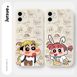 JURSUE เคสคู่ เคสไอโฟน คู่รัก ขอบเหลี่ยมกันกระแทกซิลิโคนนุ่มการ์ตูนน่ารักตลก เคสโทรศัพท์ Compatible for iPhone 13 12 11 Pro Max SE 2020 X XR XS 8 7 6 6S Plus พลัส สีขาว Y1678