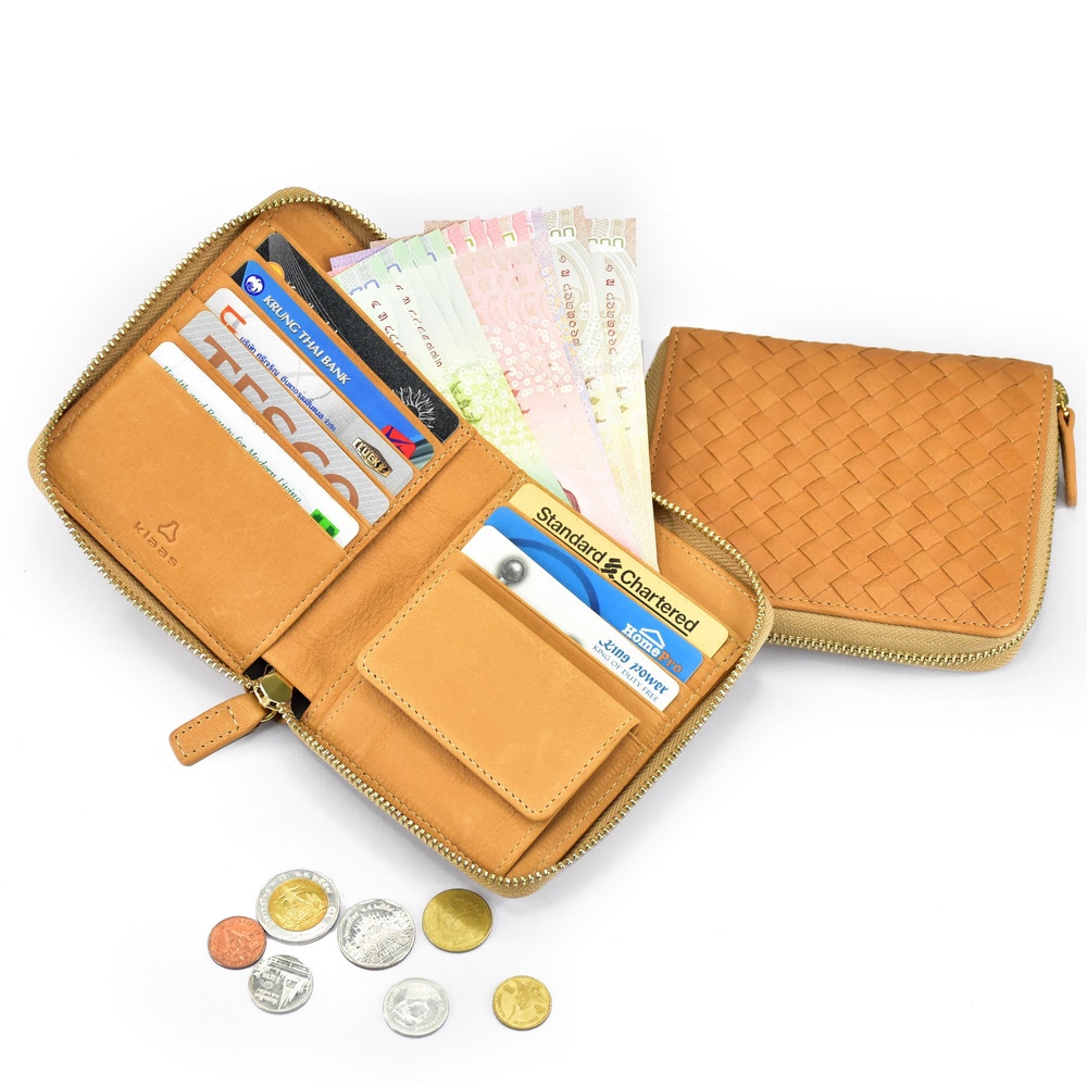 08-169 zippy short purse intrecciato กระเป๋าสตางค์สานหนังแท้ ซิปสีทอง กระเป๋าตังค์สานหนังแท้ แบร