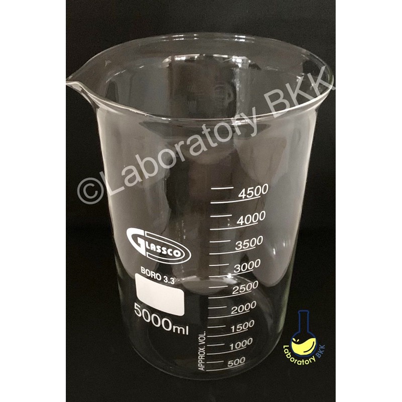 บีกเกอร์แก้วหนา 3000 ml, 5000 ml ทนความร้อน/ไฟ/สารเคมี Glassco, UK beaker บีกเกอร์ แก้ว ที่ตวง labor
