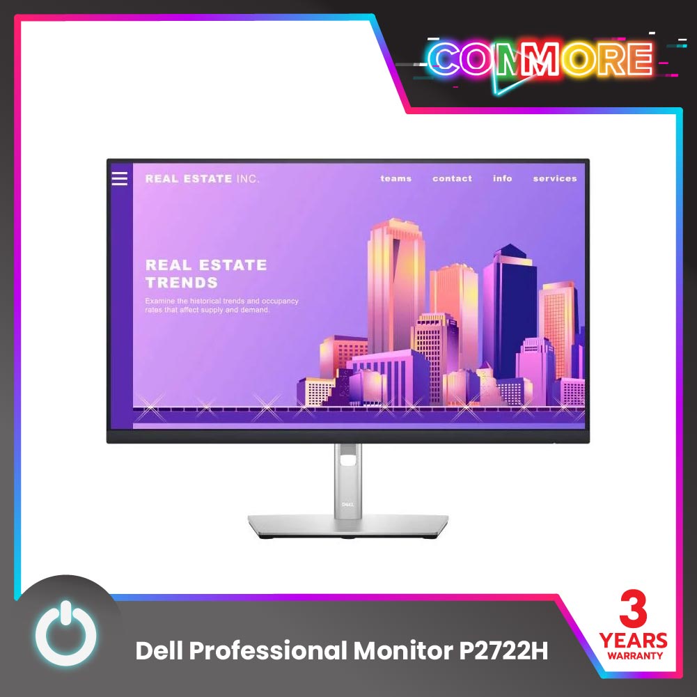 Dell Professional Monitor P2722H, 27" (จอคอมพิวเตอร์) ความละเอียด 1920x1080, HW LBL, Ultrathin bezel