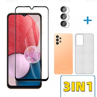 3in1 Samsung A13 ฟิล์มเลนส์กล้อง + ฟิล์มกระจกเต็มจอ+ ฟิล์มหลัง ฟิล์มกันกระแทกขอบดำ