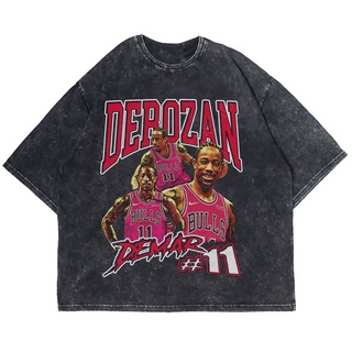 เสื้อยืดผ้าฝ้ายพิมพ์ลายแฟชั่นเสื้อยืด พิมพ์ลาย Derozan WASHING VINTAGE สําหรับผู้ชาย