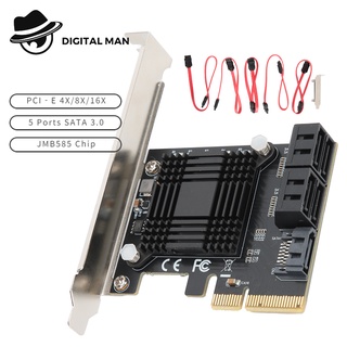 PCI‑E 4X/8X/16X Expansion Card to 5 Ports SATA 3.0 Module Converter Board JMB585 Chip #Digital Man