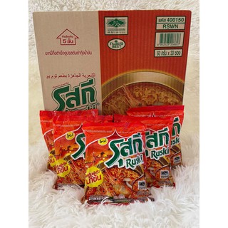 บะหมี่กึ่งสำเร็จรูป  รุสกี(Ruski)      รส  ต้มยำกุ้งน้ำข้น  1 ซอง 60 กรัม   / 1   กล่อง  30  ซอง   อร่อย  เข้มข้นต้องลอง