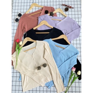 พร้อมส่ง📍เสื้อคลุมคาร์ดิเเกนเเขนยาว คอวี ✨✨
