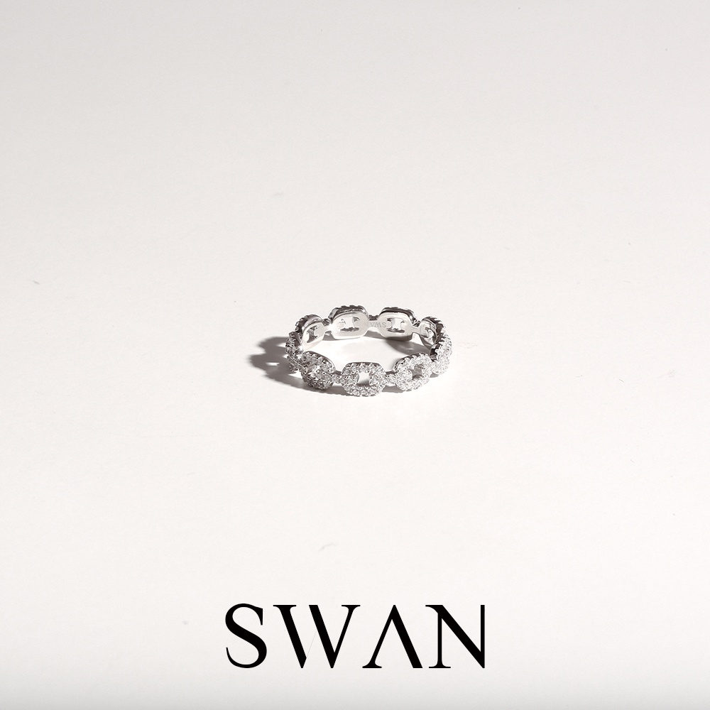 [ส่งด่วนฟรี]SWAN - Chain Pave Ring แหวนเงินแท้ ฝังเพชรคิวบิกเซอร์โคเนีย cubic zirconia