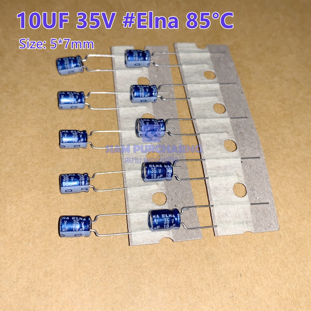 (จำนวน 10ชิ้น) CAPACITOR คาปาซิเตอร์ 10UF 35V 85C ELNA SIZE:5X7MM. TAPPING ขาห่าง