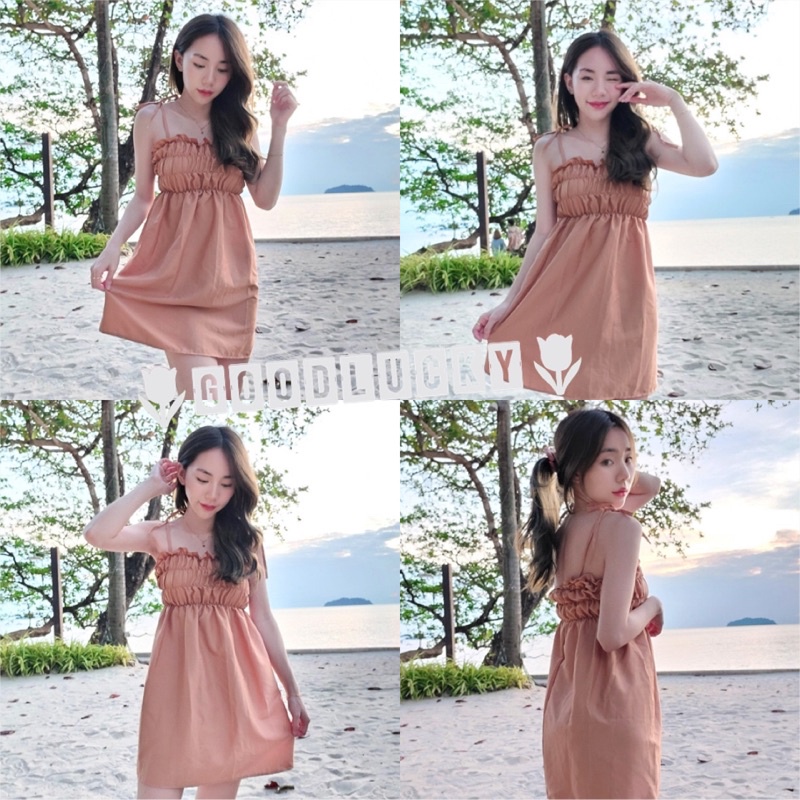 GoodLucky (75) เดรสสั้นผูกไหล่สไตส์ลูกคุณ