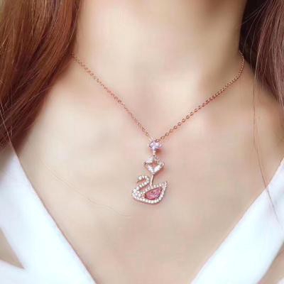 Dazzling Swan necklace, Swan, Pink, Rose gold-tone plated