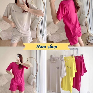 Mini shop🌸พร้อมส่ง🌸 (DX-9401) ชุดเซ็ท เสื้อยืดแขนสัั้นคอกลม+กางเกงขาสั้นสีเสื้อสดมาก 07