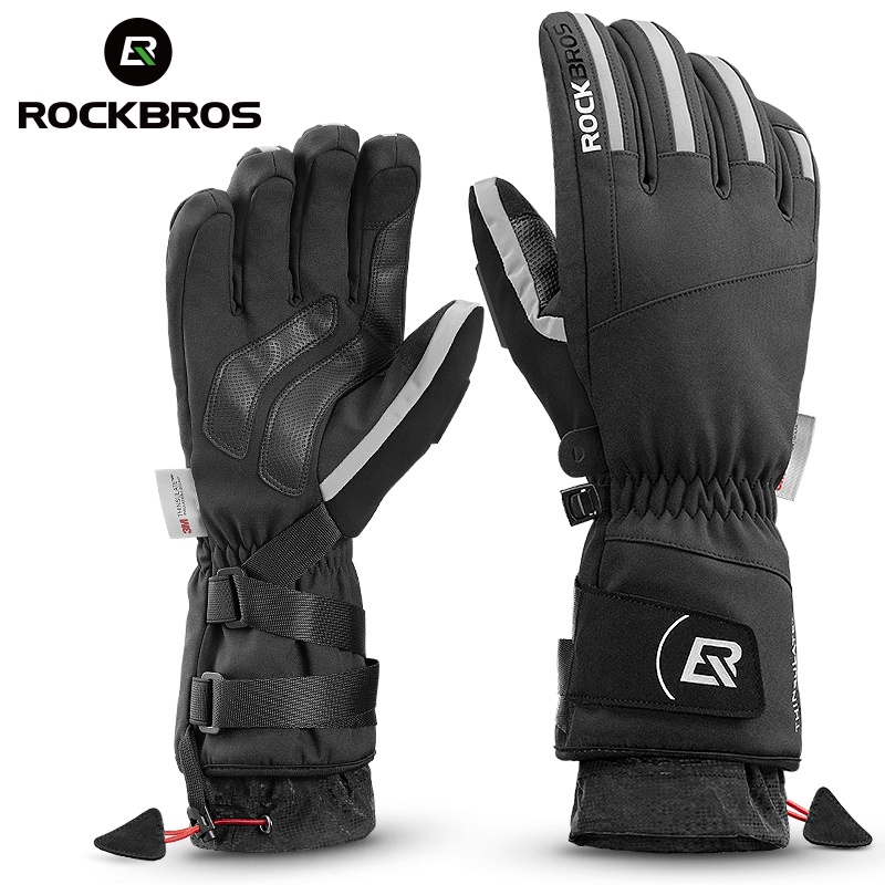 ROCKBROS ถุงมือสะท้อนแสง กันน้ํา กันลม ให้ความอบอุ่น สําหรับขี่จักรยานยนต์ ฤดูหนาว