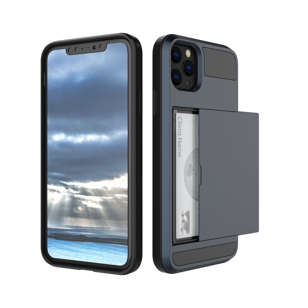 ♕☫⊕Casing iPhone 11 12 Pro Max iPhone 12 Mini Hybrid Armor Card Slot Wallet Case Credit Card Holder Cover