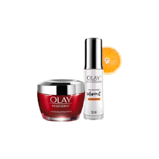 OLAY โอเลย์ Regenerist Micro-Scuplting เดย์ครีม 50g + Super Serum เซรั่มสูตร Vitamin C เพื่อผิวเรียบเนียน กระจ่างใส 30ml