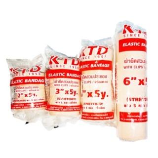 KTD Elastic Bandage เคทีดี อีลาสติก แบนเดจ ผ้าพันเคล็ด ยาว 5 หลา ตะขอเกี่ยว ผ้ายืดพันเคล็ด ขนาด 2 นิ้ว / 3 นิ้ว / 4 นิ้ว