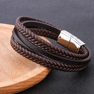 [Z H Jewelry] สร้อยข้อมือหนัง สเตนเลส สไตล์ฮิปฮอป ร็อค เรโทร เครื่องประดับแฟชั่น สําหรับผู้ชาย