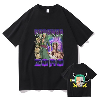 เสื้อยืดคอกลมเสื้อยืดแขนสั้น ผ้าฝ้าย 100% พิมพ์ลายอนิเมะ One Piece Roronoa Zoro สไตล์ฮาราจูกุ แฟชั่นสําหรับผู้ชายS-5XL