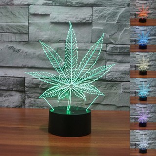 โคมไฟตั้งโต๊ะLED สีไล่โทน 7สี สายUSB วัชพืชใบ Weed Leaf