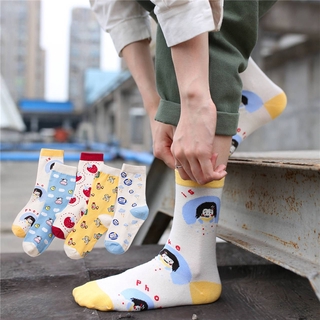 New Trend Strawberry Street Crew Socks Cotton Women Angel Cow Printed Mid Calf Socks Breathable Couple Casual Kawaii Socks