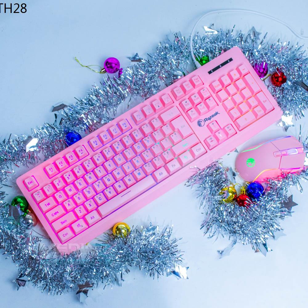 Razeak RKM-705 Set pink keyboard mouse Combo มีไฟ RGB เมาส์ + คีย์บอร์ด สีชมพู