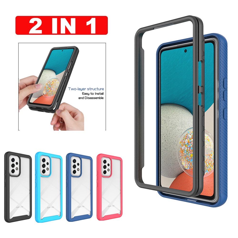2 in 1 หรูหราเกราะกันกระแทกสําหรับ Samsung Galaxy S22 Ultra S21 FE S20 S10 S9 Plus หมายเหตุ 20 10 A81 A51 A71 A21S A50 A50S A30S A20 A30 ด้านหน้ากลับคู่ป้องกัน Hard