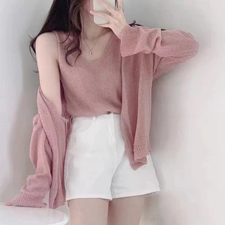 Cicishop(Z816)set 2 ชิ้น เสื้อไหมพรม+เสื้อสายเดี่ยว สุดcute มองแล้วบิ้วตี้ควีน ใส่ปุ๊ปเกาหลีเกาใจ