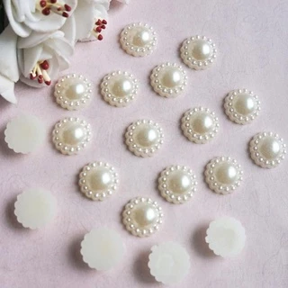 Craft DIY อุปกรณ์เสริม Faux Pearl ดอกไม้ลูกปัด 100 ชิ้นสีขาวงาช้าง Embellishment Pearl ปุ่มเย็บโทรศัพท์มือถืองานแต่งงาน
