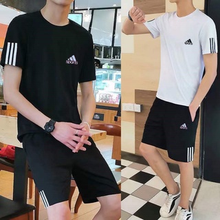 สินค้าพร้อมส่งเสื้อยืดผู้ชาย+กางเกงขาสั้น ชุดกีฬาผู้ชายผ้าดู…