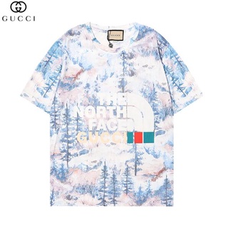 3580 เสื้อยืดลําลอง แฟชั่นสําหรับผู้ชาย ผู้หญิง แขนสั้น พิมพ์ลาย northface ggg สีพื้น