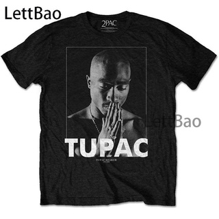 คอลูกเรือเสื้อยืด พิมพ์ลาย Tupac Praying Rap Music สีดํา สไตล์ฮาราจูกุ สําหรับผู้ชาย 2 ชิ้นS-5XL