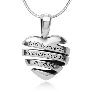 Suvani Jewelry - 925 Sterling Silver "Life is sweeter because you are my mom" Heart จี้หัวใจ พร้อมสร้อยเงิน ยาว 18 นิ้ว