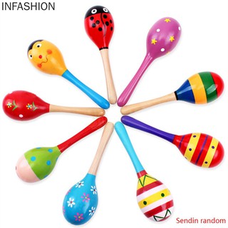 INFA - Wooden Rattles Egg Shaker Kids Musical Party Favor Kid Baby Sand Shaker Newborn Sand Hammer Toy Random Color