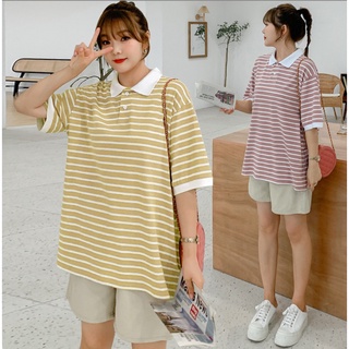 KN+ พร้อมส่ง เสื้อโปโล เสื้อคอปก เสื้อลายทาง เสื้อสาวอวบ Plus Size