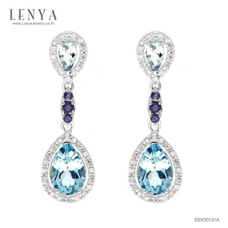 LenYa ต่างหูระย้า ประดับบลูโทแพซ (Blue Topaz) ทรงหยดน้ำ ล้อมด้วยคิวบิคเซอร์โคเนีย และไพลิน ตัวเรือนเงินแท้ ชุบโรเดียม