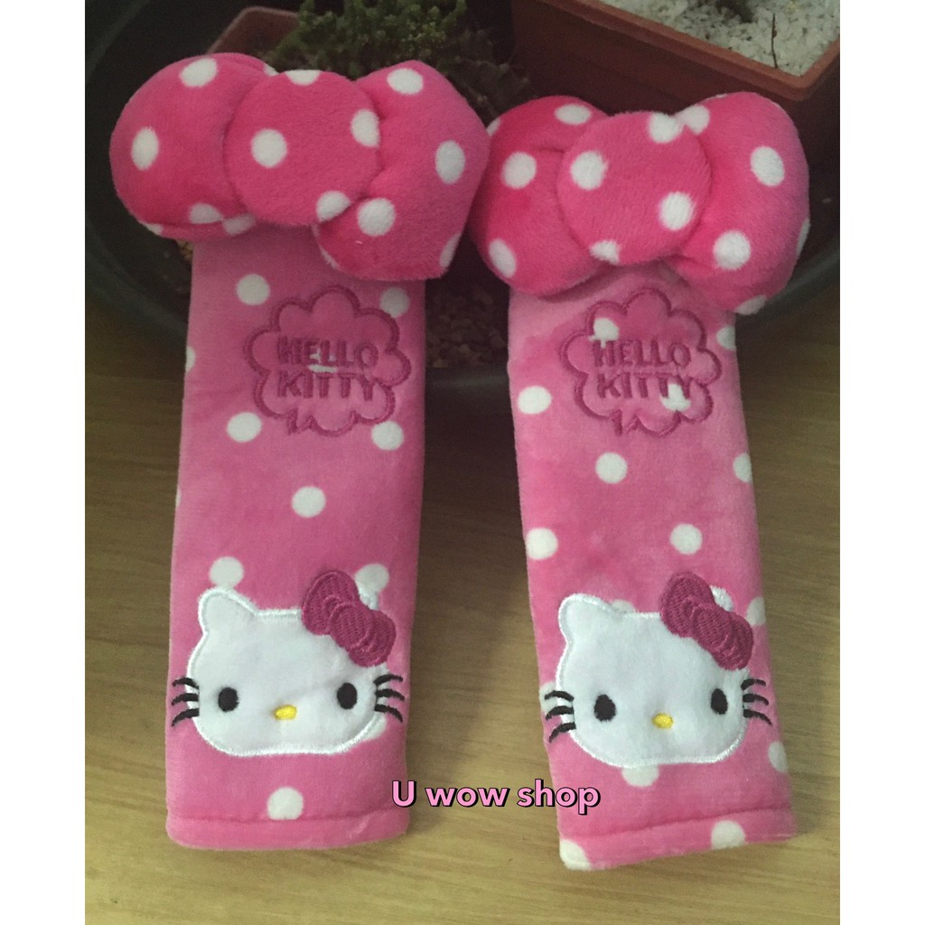 (งานผ้า) หุ้มเข็มขัดนิรภัยรถยนต์​ #kittyคิตตี้ชมพูลายจุดขาว  แพ็ค​คู่ - รูปที่ 2