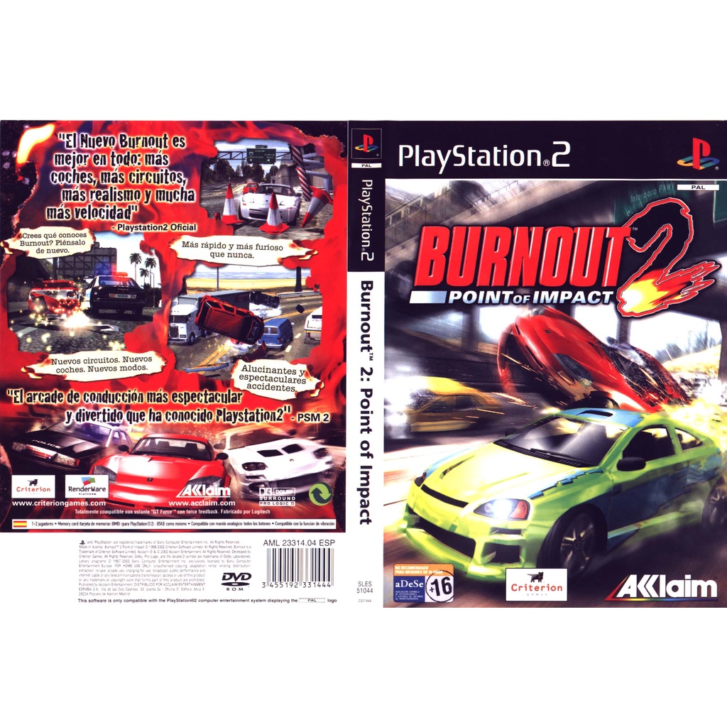 แผ่นเกมส์ PS2 Burnout 2 Point of Impact   คุณภาพ ส่งไว (DVD)