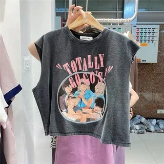 Cicishop(T101)เสื้อยืดแขนกุด สกรีนลาย เกาหลีมากกก น่ารักมาก