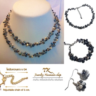 ชุดสร้อยคอ มุกน้ำจืดดำ คริสตัล Necklace Freshwater black pearl crystal