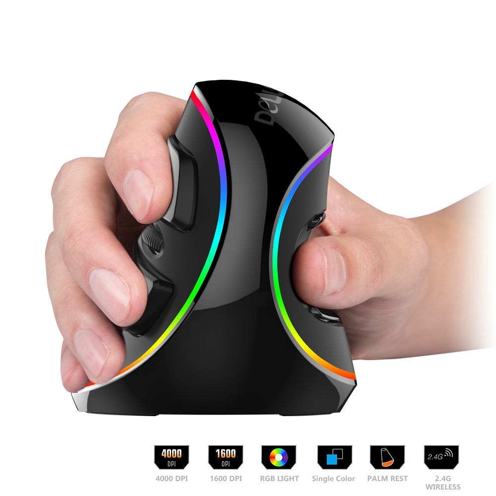 Ergonomic Upright Mouse Delux เมาส์แนวตั้ง M618 PLUS Phantom สี RGB Luminous Mouse เมาส์แบบมีสายเมาส