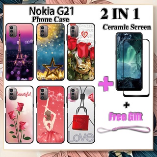 2 IN 1 Nokia G21 เคสโทรศัพท์ พร้อมกระจกนิรภัย เซรามิค ป้องกันหน้าจอ โค้ง ฟิล์มนิรภัย โรแมนติก