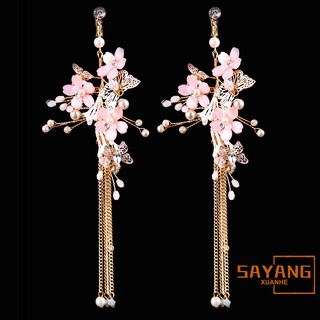  The New Fashion Elegant Ear Hook Long Flower Tassel Earrings Wild Personality Pearl Drop Earrings Female