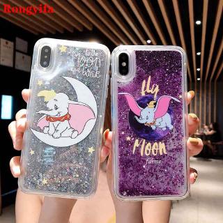 Samsung Galaxy A71 A51 Case Glitter Bling Quicksand Liquid Dumbo Peach Blossom Flower Sparkling Cute Cartoon Clear Transparent Luxury Case Cover